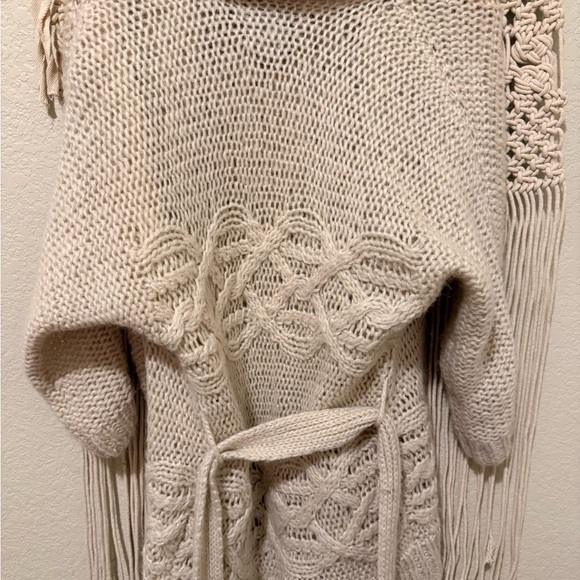 American Eagle Chunky Knit Cream Cardigan Belted Tie Waist Oversized Cozy Women’ - Picture 3 of 3